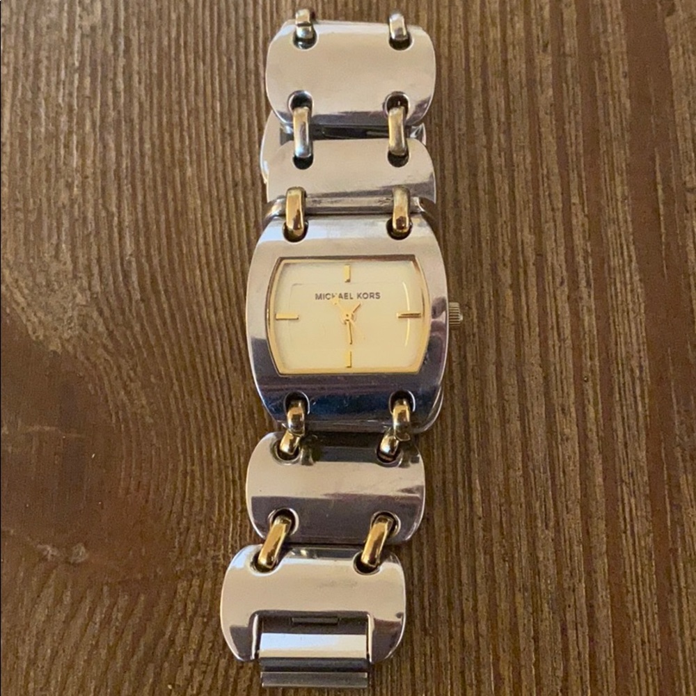Michael Kors silver and gold metal chain watch